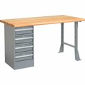 Global Industrial 60 x 30 Pedestal Workbench, 4 Drawers, Maple Block Safety Edge, Gray 607682